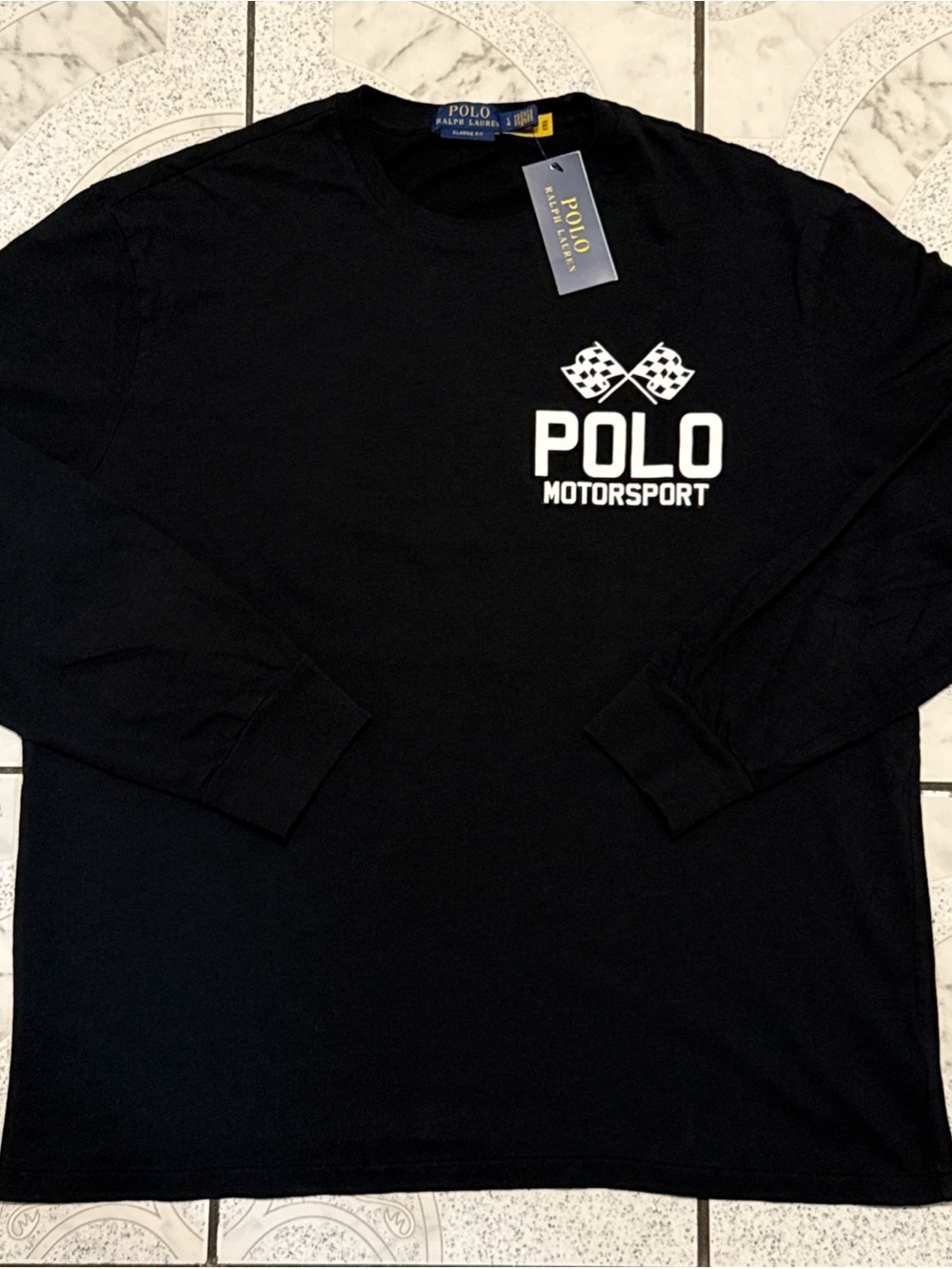 New Polo Ralph Lauren Classic-Fit Slub Motorsport T-Shirt Black Men’s Sizes